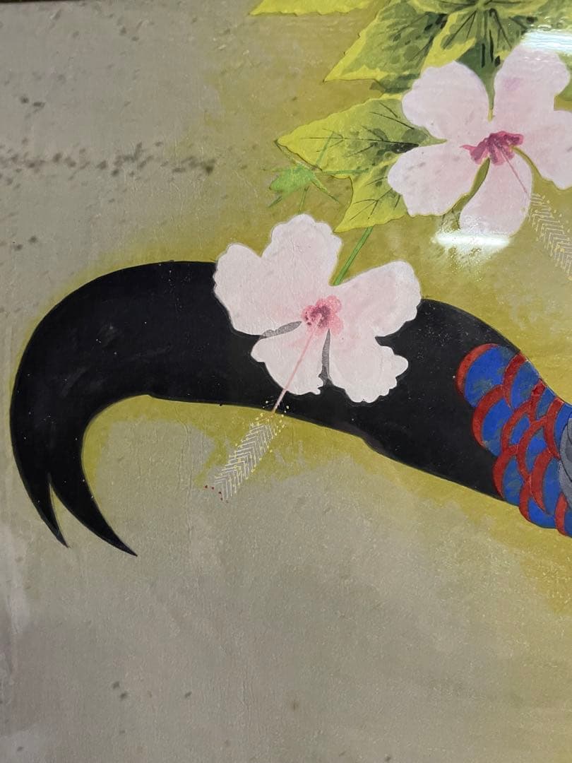 真作保証　上村松篁　「縞白鷴鳥」エディション77/200 木版画