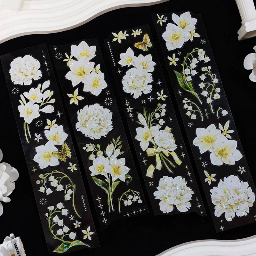 贝壳光 芍与双兰 ダイカット加工 6cm×5m 海外マスキングテープ