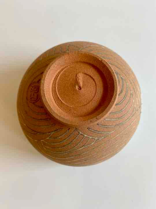 波文様麻の葉色絵抹茶茶碗　通次阿山造