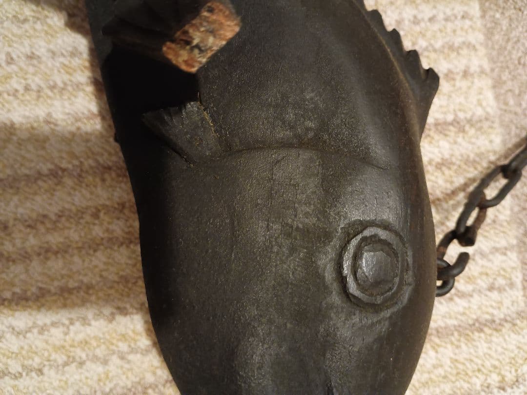 魚　鯛　縁起物　アンティーク古民家骨董囲炉裏吊 自在鉤 竹製 自在鍵 古道具