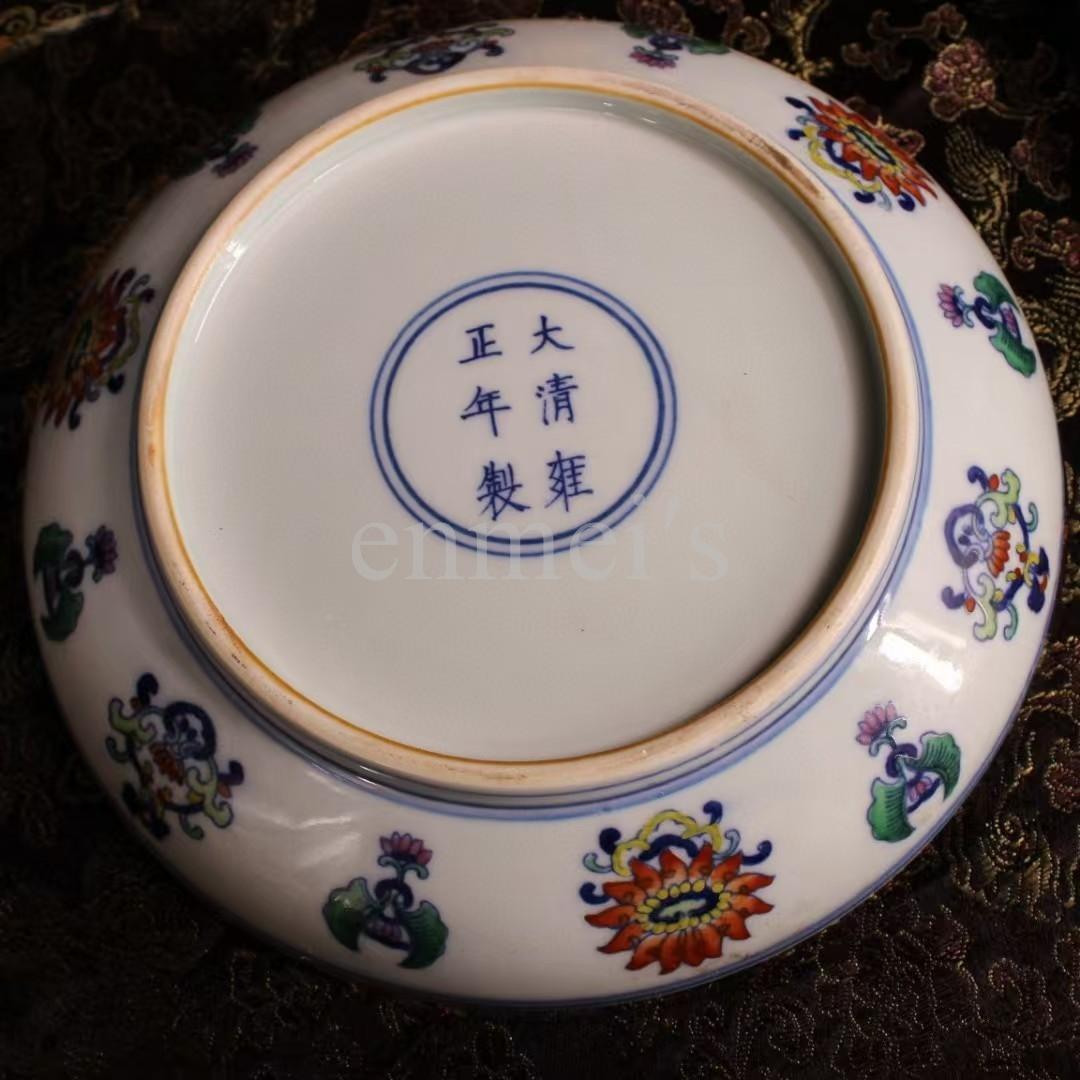 珍藏収清代宮廷 乾清宮蔵 極上品 斗彩磁碗 多色花柄 陶磁器 ボウル 老漆器箱付