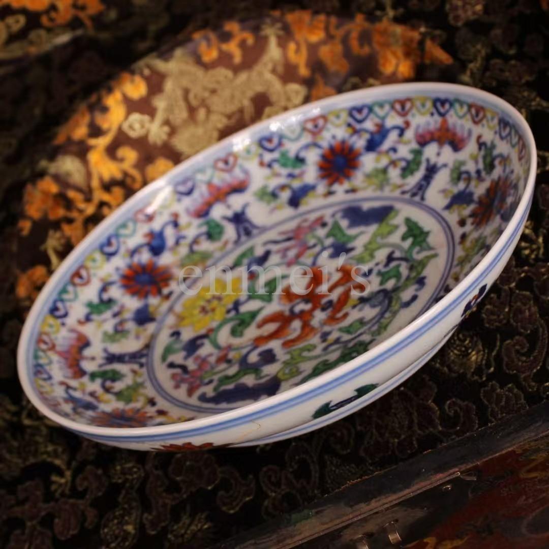 珍藏収清代宮廷 乾清宮蔵 極上品 斗彩磁碗 多色花柄 陶磁器 ボウル 老漆器箱付