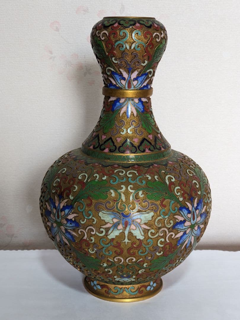 ♦中国 画琺瑯 花図紋瓶 景泰藍工芸品 七宝焼 コレクション 骨董品アンティーク