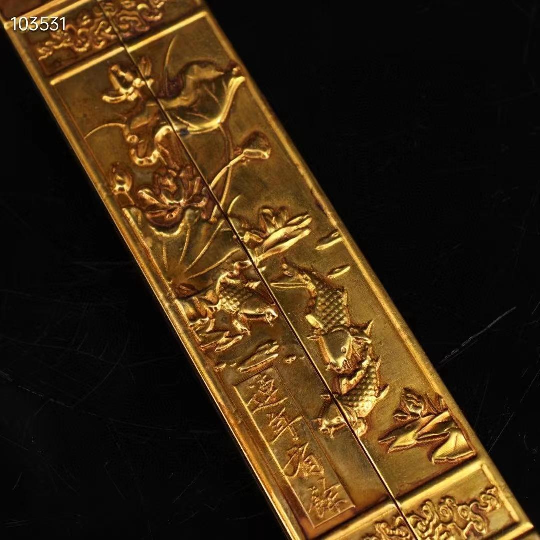 中国古美術·旧藏·純手作り・純銅・鎏金鎮尺一セット·文房具·置物·賞物・風水開運