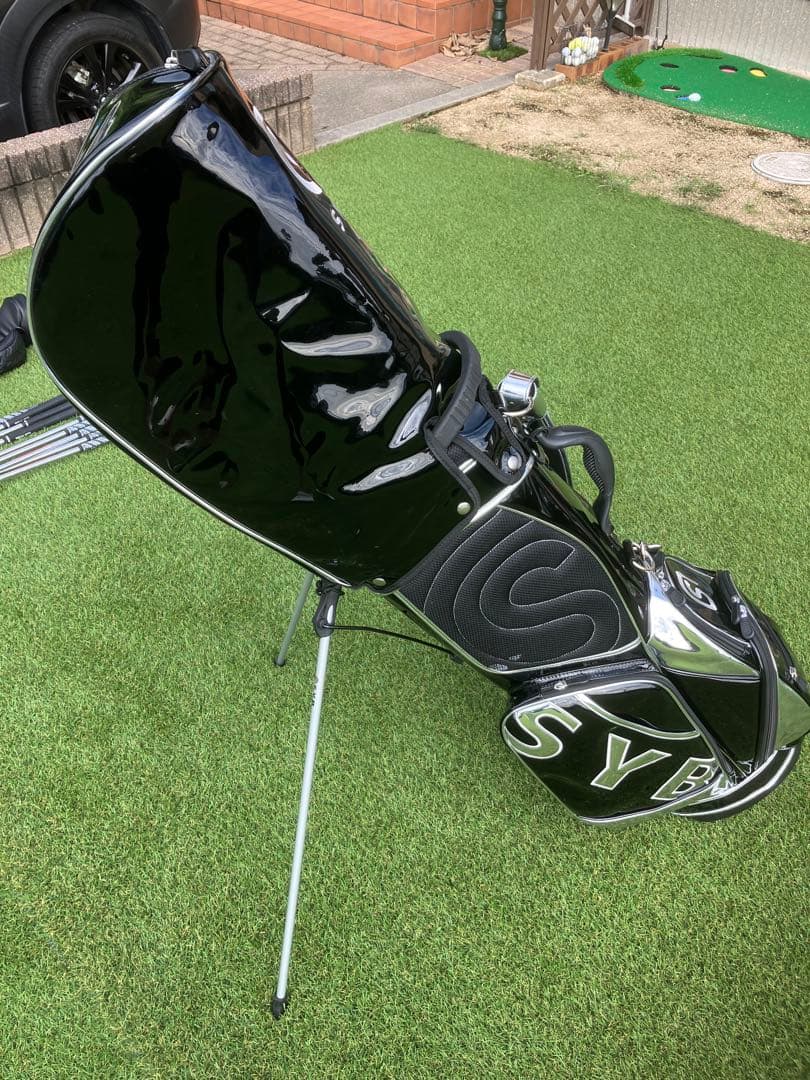 SYB ゴルフキャディーバック黒 シルバー　エナメル素材
