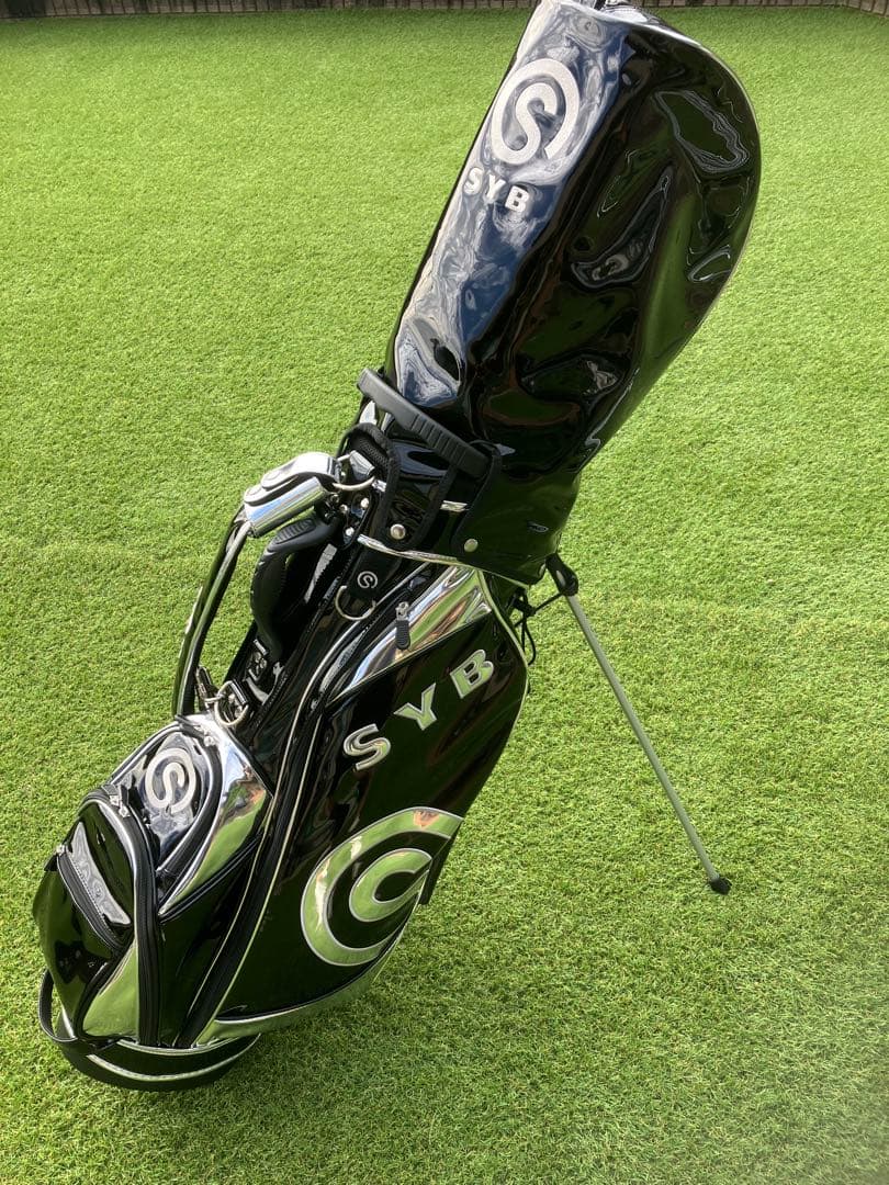 SYB ゴルフキャディーバック黒 シルバー　エナメル素材
