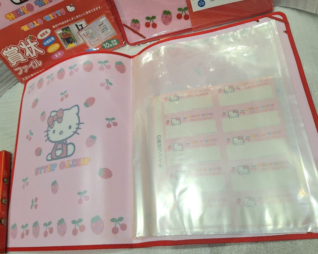ハローキティ 2002 水玉リボン いちご 賞状ファイル セット レトロ 激レア
