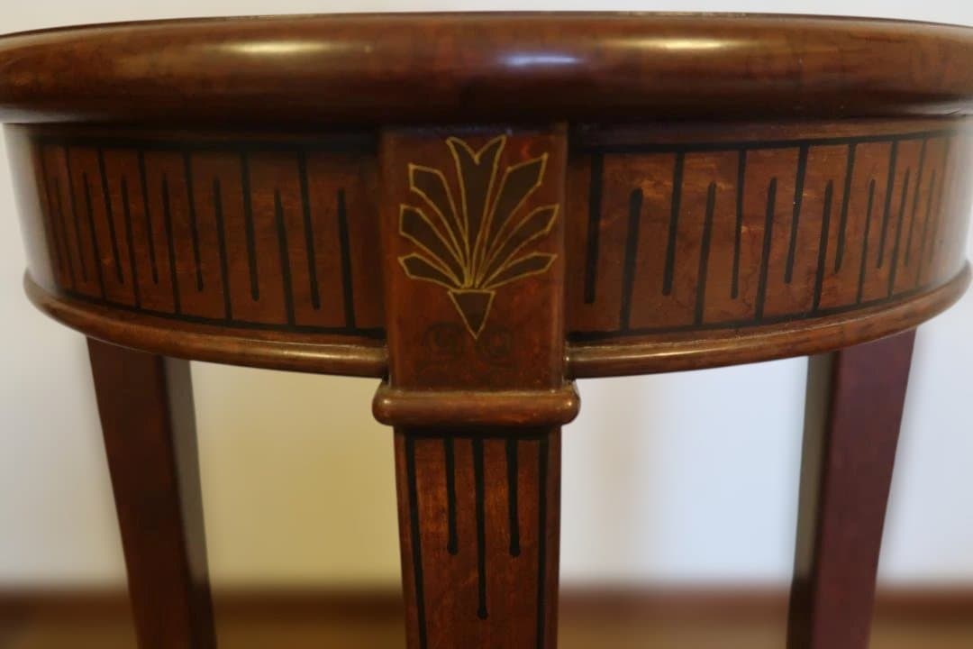 サイドテーブル　ハイテーブル　円型　象嵌　アンティーク風