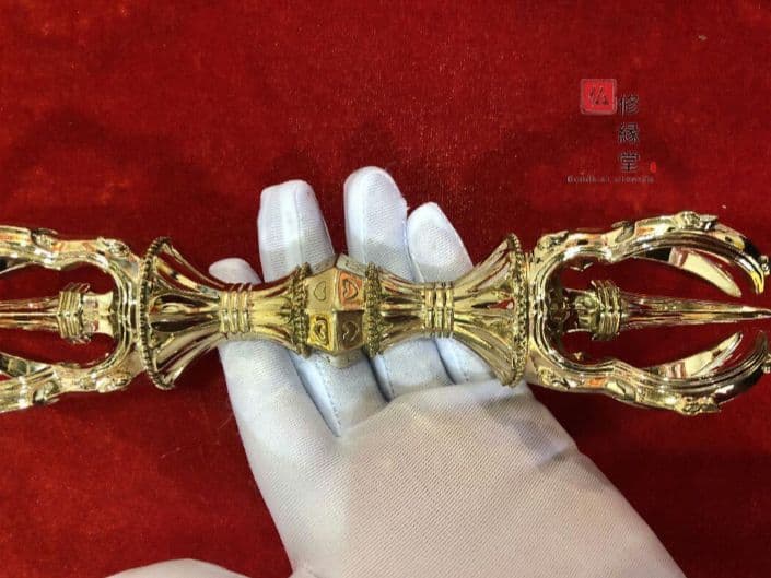 【修縁堂】密宗仏具 弘法大師空海 五鈷杵 金剛杵 法具 法器 真鍮製 22cm