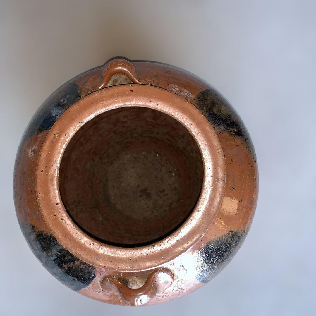 茶色の陶器製，百年灰釉双耳壺 特大32.6㎝ 日本古陶 古美術品 旧家収蔵品