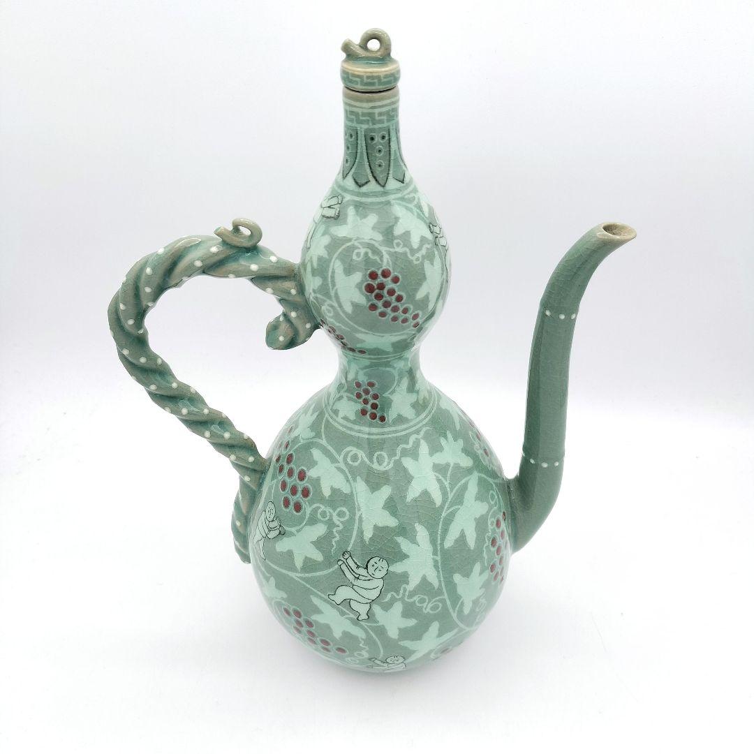 a615 水注　葡萄唐草盛盞瓶　韓国　青磁　古物　煎茶　茶器　茶道　茶道具