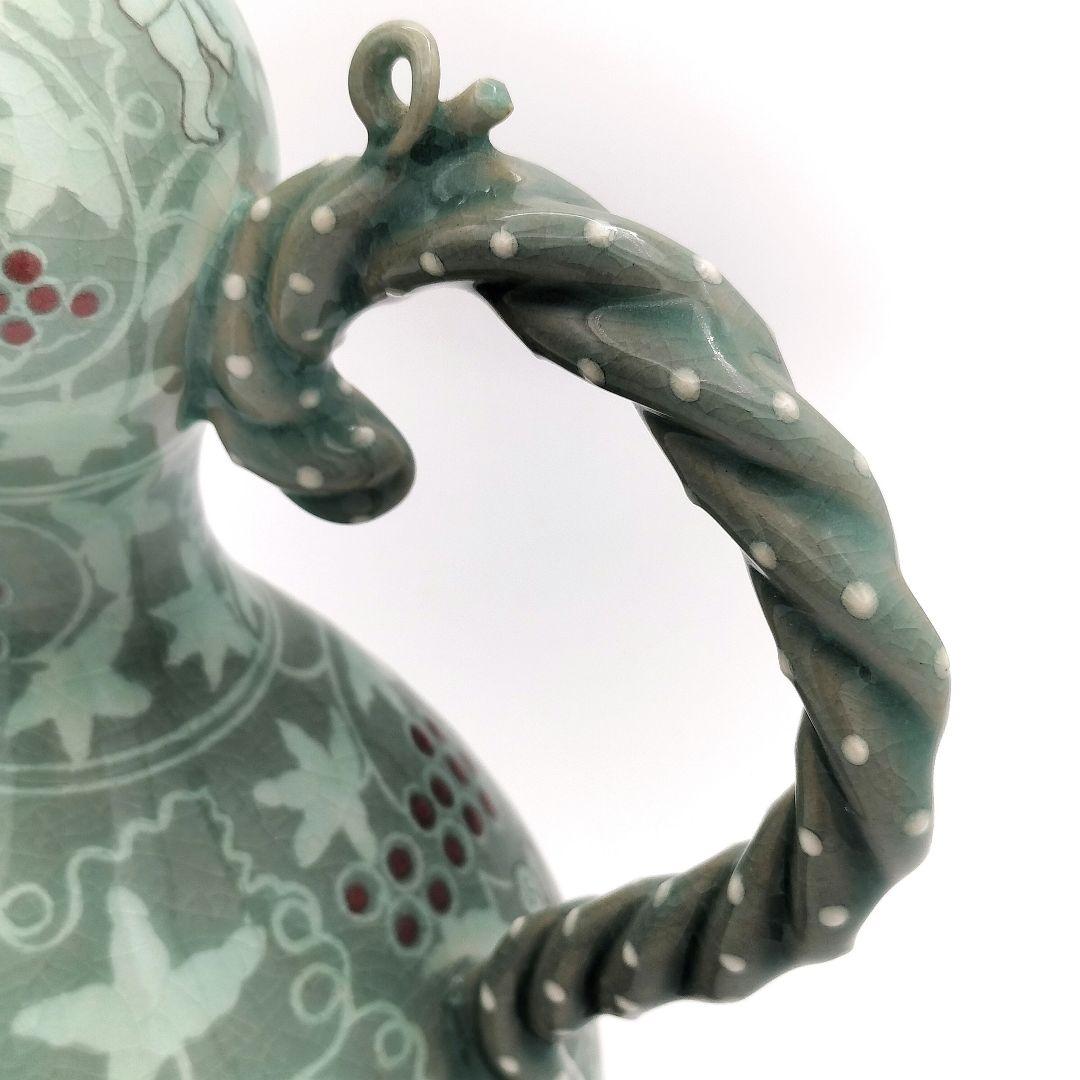 a615 水注　葡萄唐草盛盞瓶　韓国　青磁　古物　煎茶　茶器　茶道　茶道具