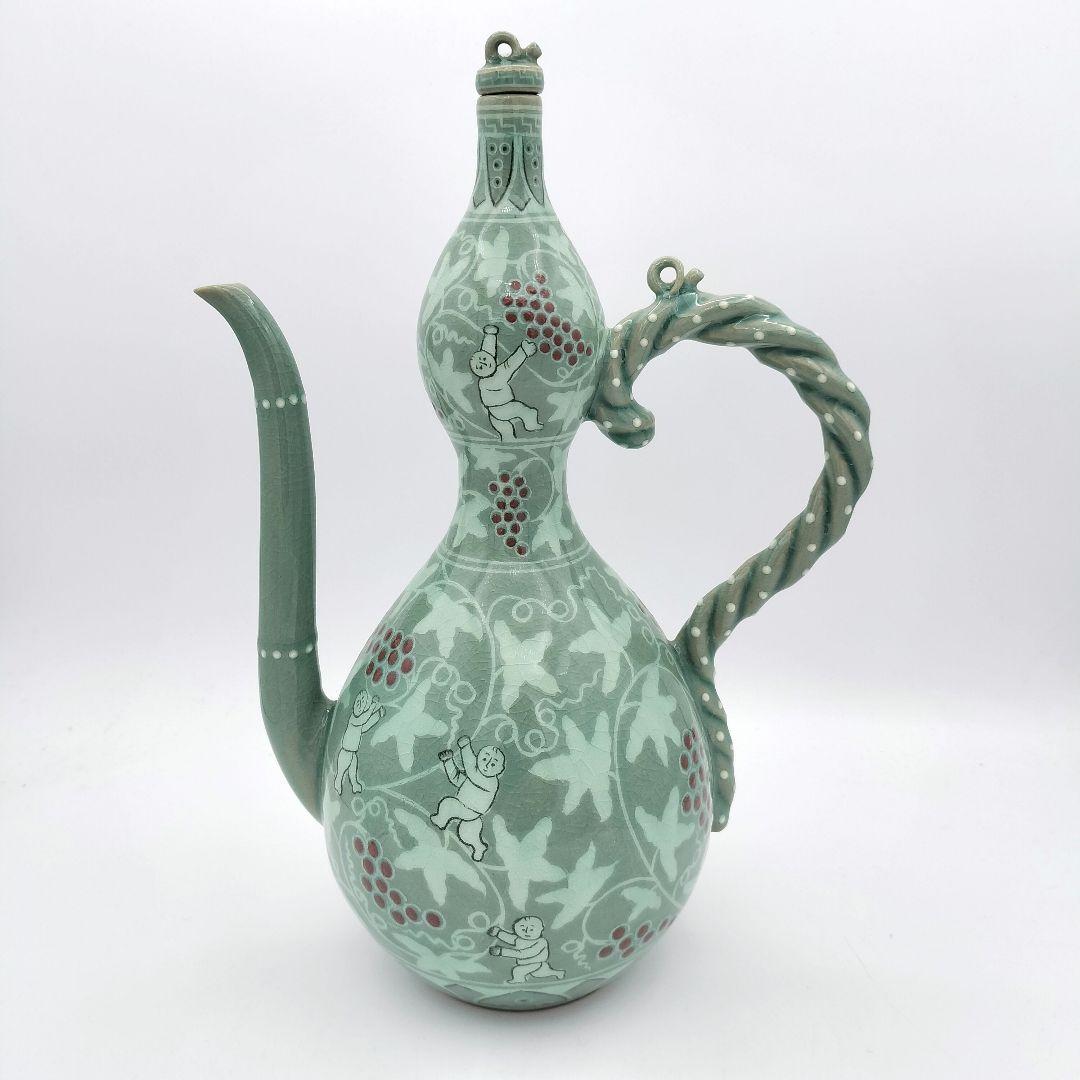 a615 水注　葡萄唐草盛盞瓶　韓国　青磁　古物　煎茶　茶器　茶道　茶道具