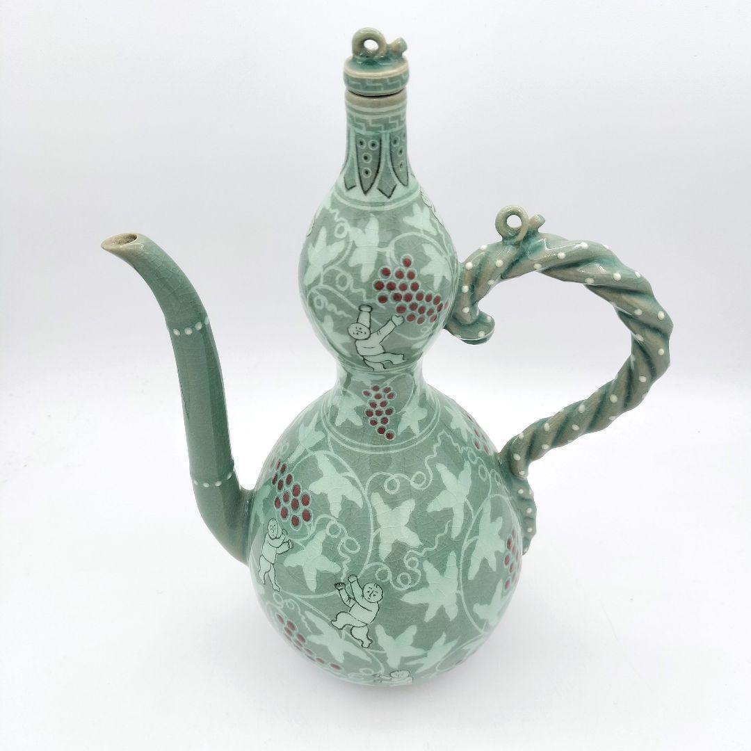 a615 水注　葡萄唐草盛盞瓶　韓国　青磁　古物　煎茶　茶器　茶道　茶道具