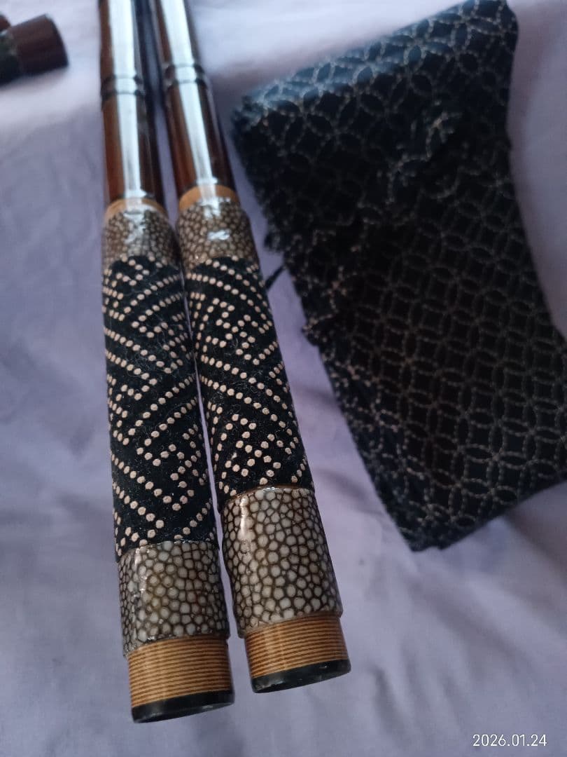かちどき紋竹段巻き1本半竿掛け鮫皮&綾形カスタム・へら竿・へら鮒・ヘラブナ