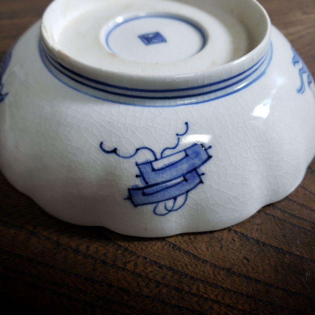皿 色絵 金彩 牡丹唐草 鶴丸文 二重角富 宝尽くし 桐文花弁縁 古伊万里 イ号