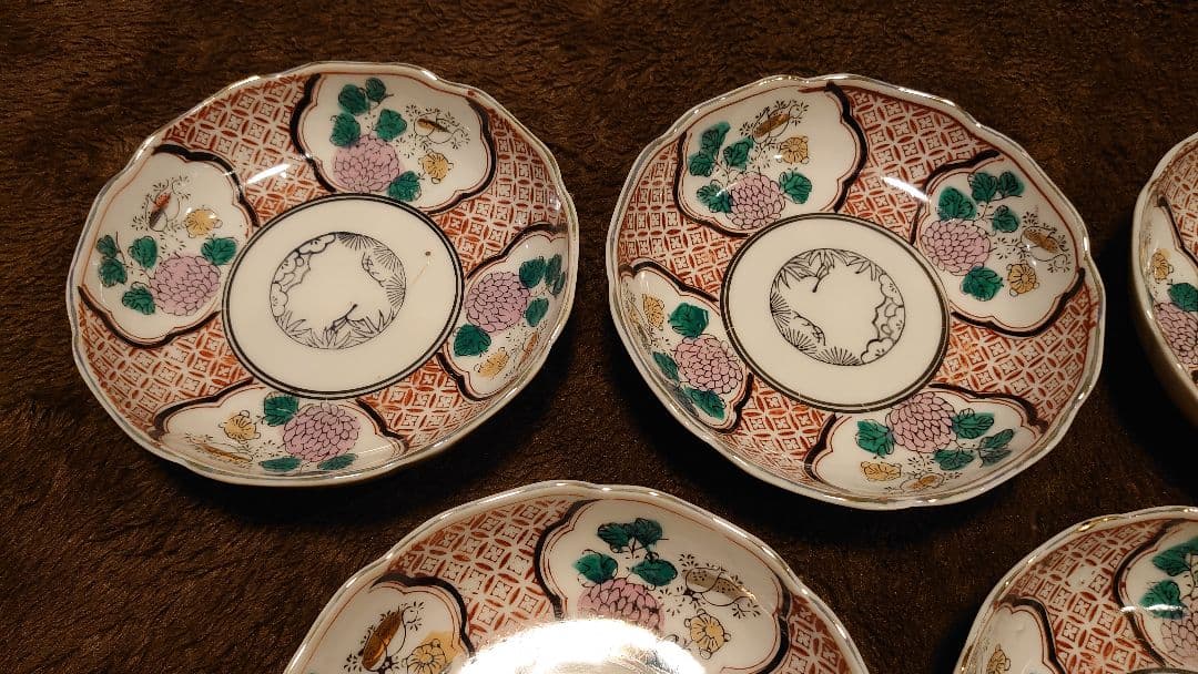 古伊万里　伊万里　色絵　華の図　なます皿　菓子皿　５客