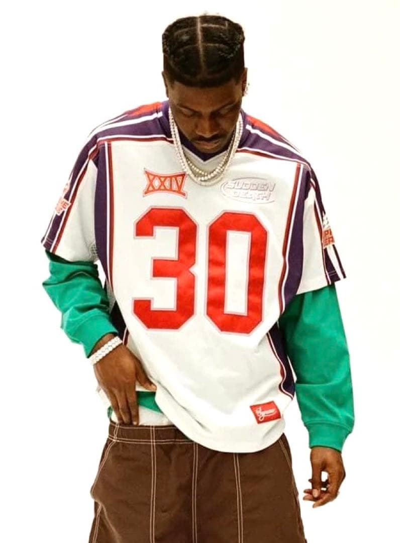 M 白 Supreme Sudden Death Football Jersey