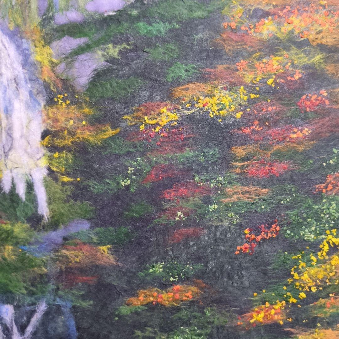 【ちぎり絵】「紅葉−滝」　ハンドメイド　(P 10サイズ）暮らしに彩りを