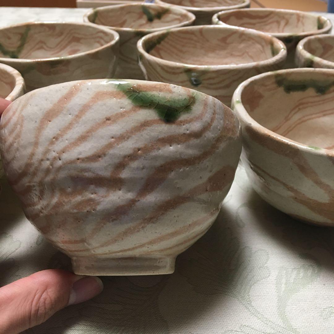 古美濃焼　織部　練り込み　山十窯　加藤日出　数茶碗