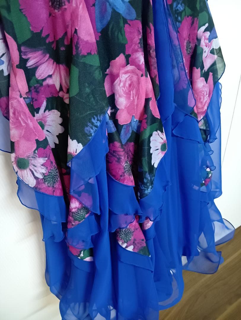 sekine　セキネ　社交ダンス衣装　Sサイズ　7号　ドレス　ワンピース　青　花