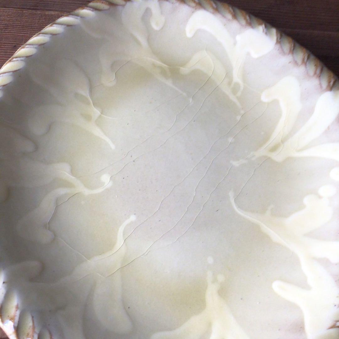 No3842 船木伸児　淡黄釉楕円鉢　共箱　布志名舩木窯　島根県　民藝　送料無料