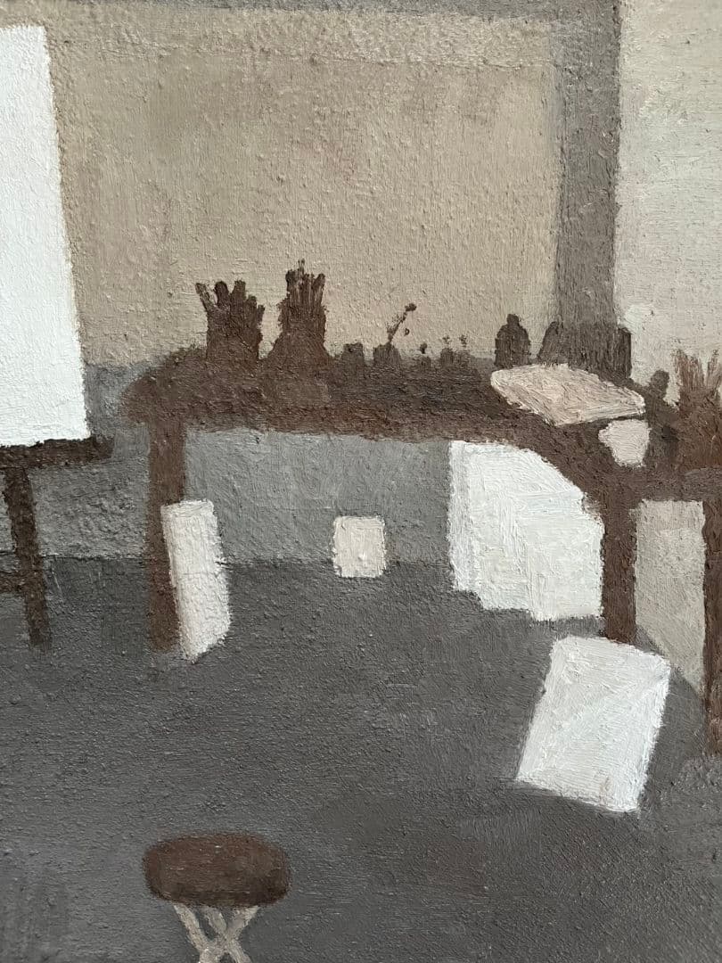 油彩　白いキャンバスのある部屋