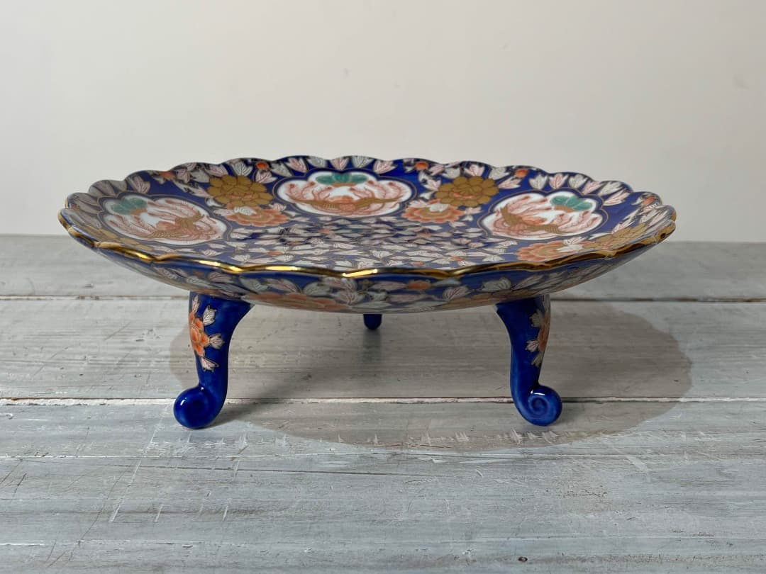 豪華ビンテージ 有田焼 幸楽窯 金彩 献上古伊万里鳳凰図 三つ足 大盛器 箱付