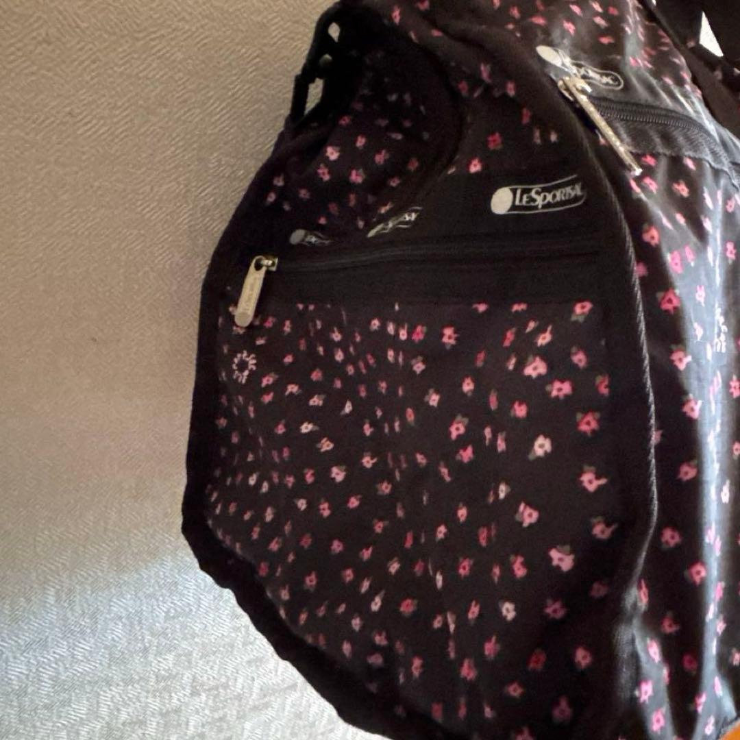 最終値下げ！美品！レスポートサック　ボストンバック　黒×花柄　ミニポーチ付