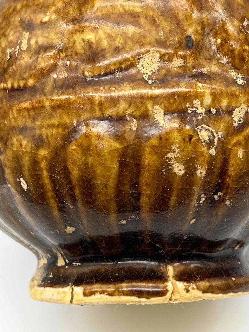 金～元時代　褐釉花草文花瓶　花入　花瓶　茶道具　香道具(B-63)