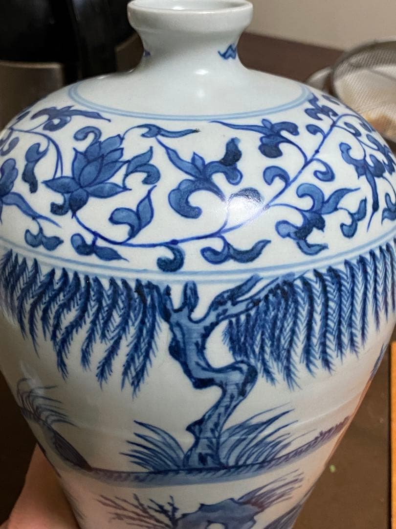 清時代　青花梅瓶　蓋付　中国美術　骨董品