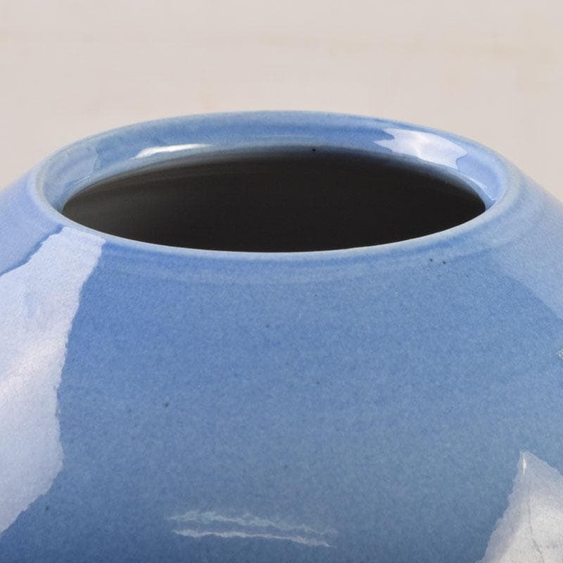 九谷焼　中田一於作　淡青釉裏銀彩　花瓶　壷　共箱　V　8934