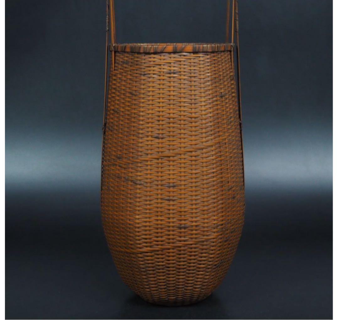 送料無料 伝統工芸士『森上 仁』作　竹細工　竹製花籠　花入れ　華道具茶道具