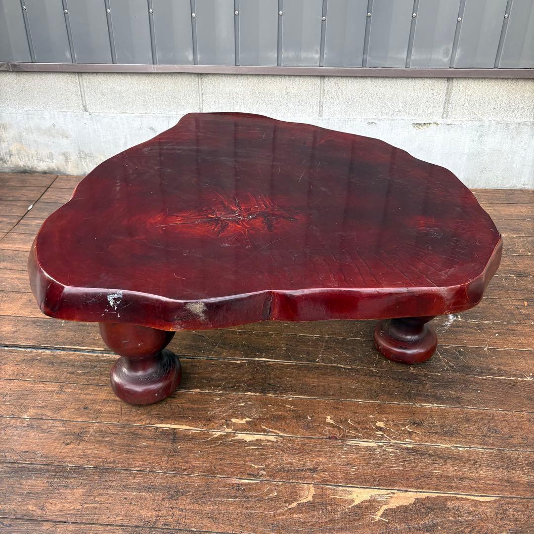 昭和レトロ 木製 天然木 欅材 一枚板 脚付き 大型 座卓 センターテーブル