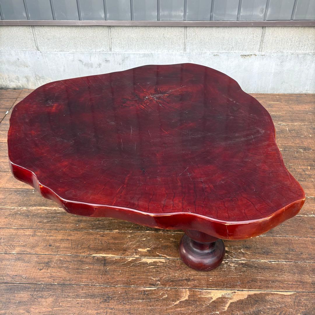 昭和レトロ 木製 天然木 欅材 一枚板 脚付き 大型 座卓 センターテーブル