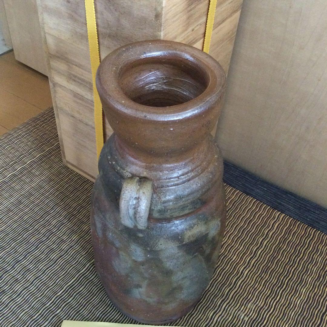 13・新品未使用　備前焼 乗松俊行　花瓶　国指定伝統工芸士　共箱あり　陶歴あり
