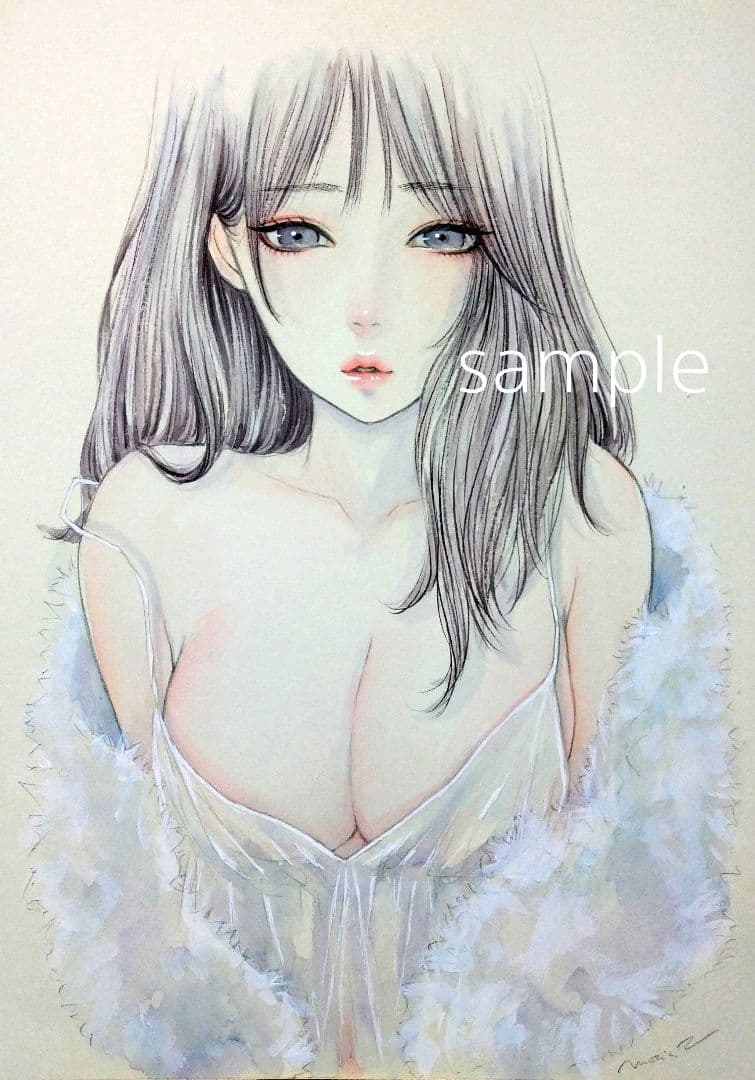 25316E 肉筆原画　手描きイラスト　水彩画　　美人画　A4