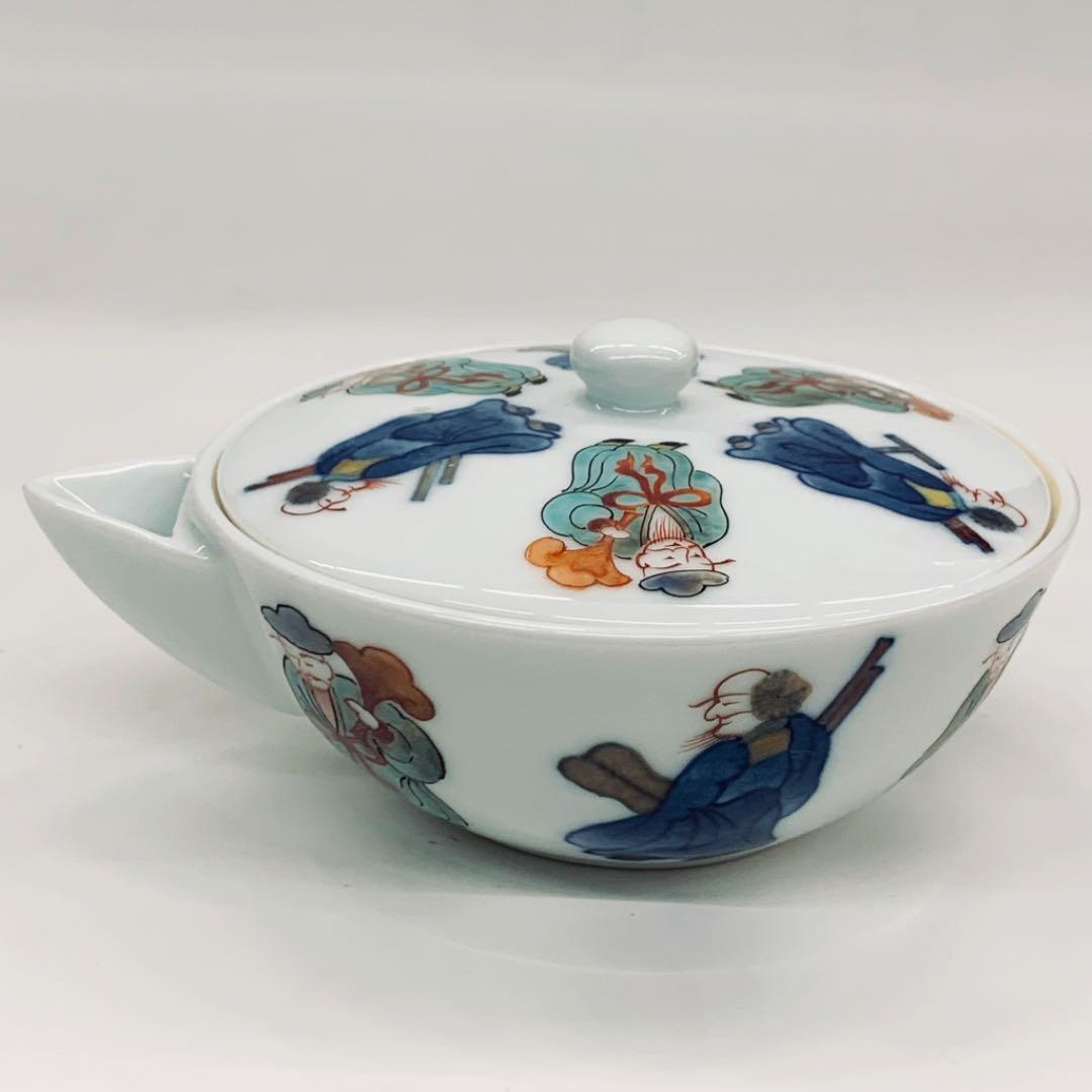 【茶器セット39   染錦　唐人】二重渦福　柿右衛門　共箱