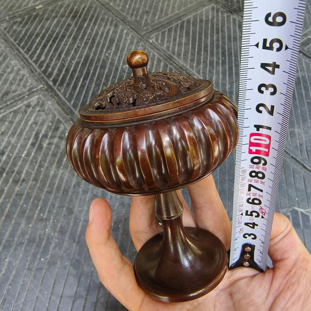 銅器 香炉 南瓜高脚盤香炉 傅山炉 応接間 茶室香薫炉 香道具 装飾品工芸品置物