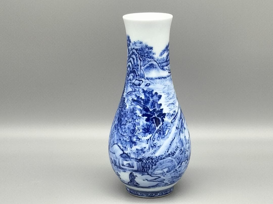 無形文化財 13代玉泉作 染付山水文尺立　共箱 茶道具 三川内焼