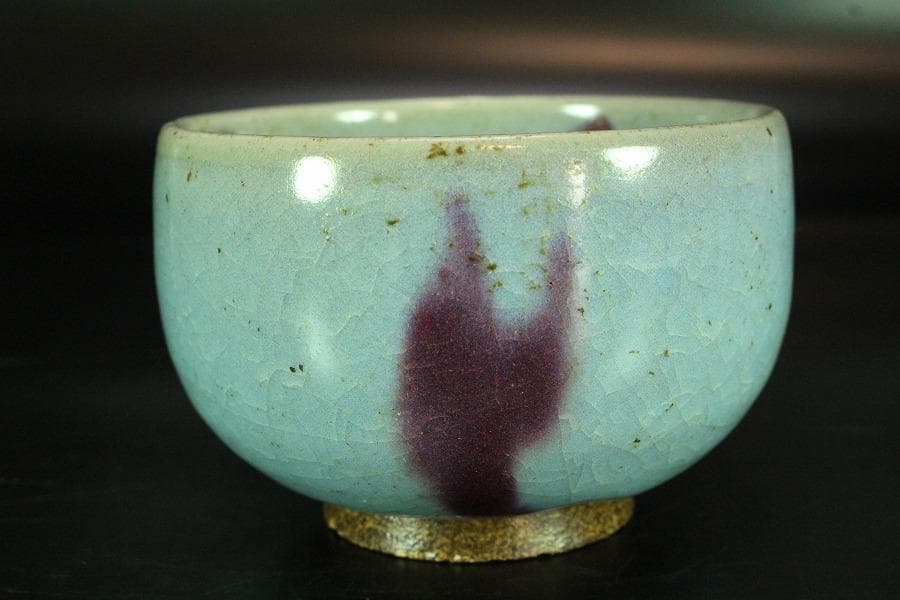 中国美術 鈞窯 斑紫釉 碗 φ10.5cm 古渡 茶道具伝来(K-YC351)