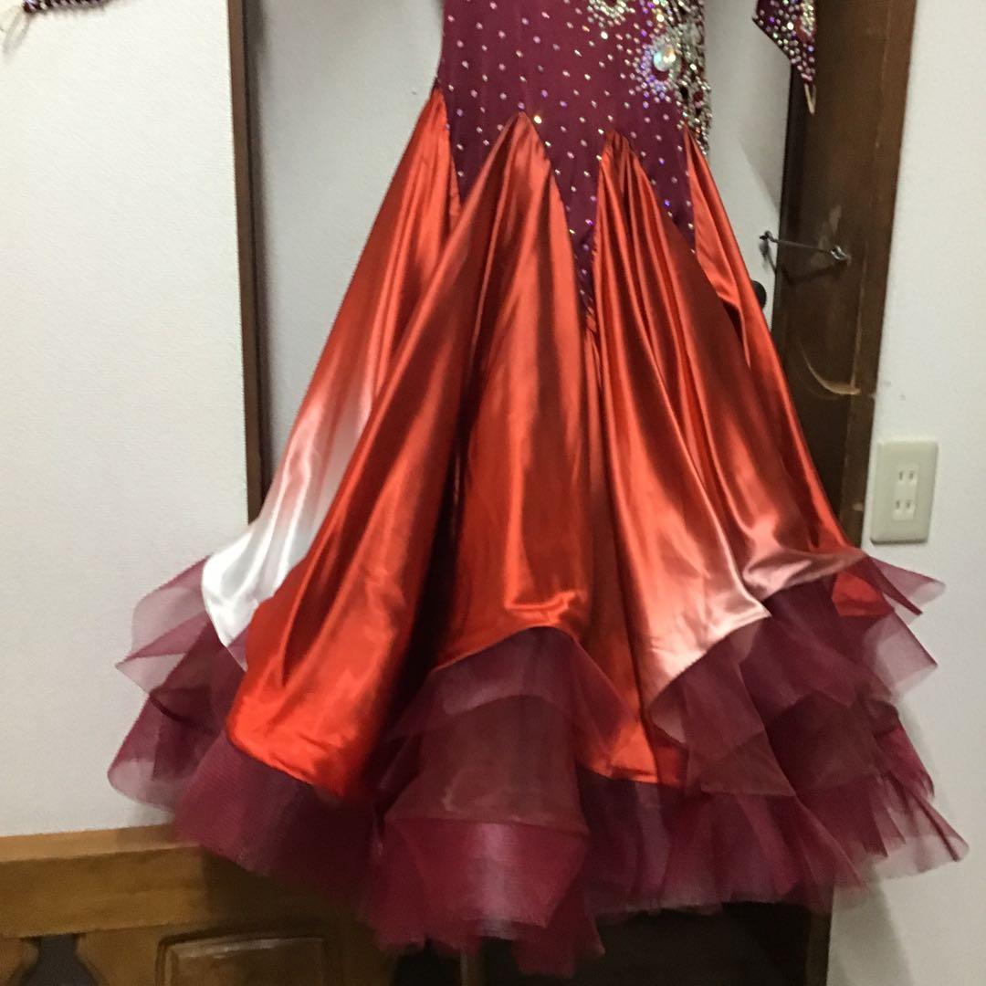社交ダンス　ドレス　VeRtigo ドレス　えんじ色　グラデーションスカート