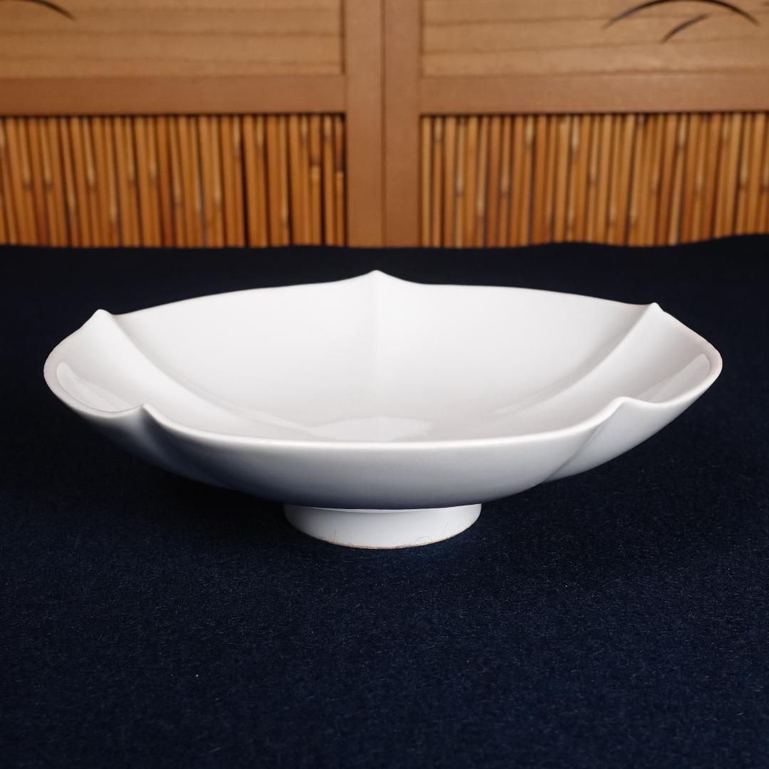 人間国宝 井上萬二 本人作 白磁花形銘々皿 5客 共箱