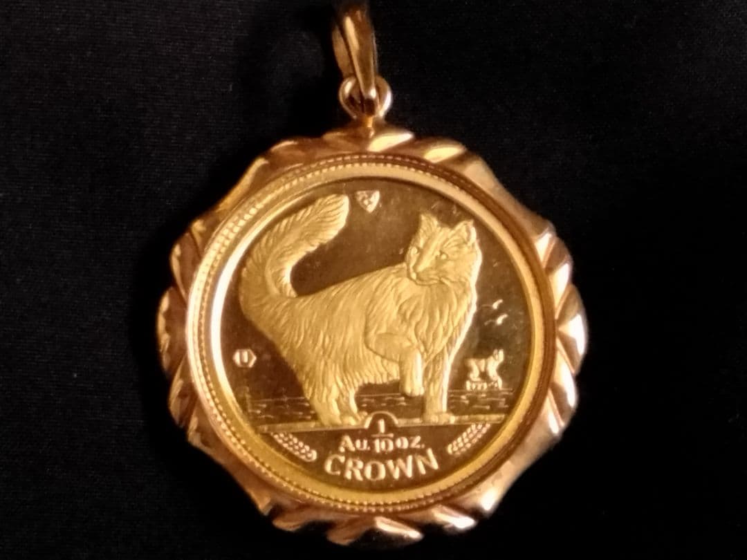 マン島CAT金貨(24金＆18金枠ペンダントトップ 1991年10分の1オンス