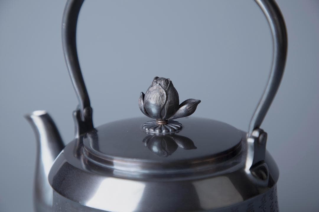 純銀製 般若心経文彫 湯沸 銀瓶 煎茶道具 重さ830ｇ