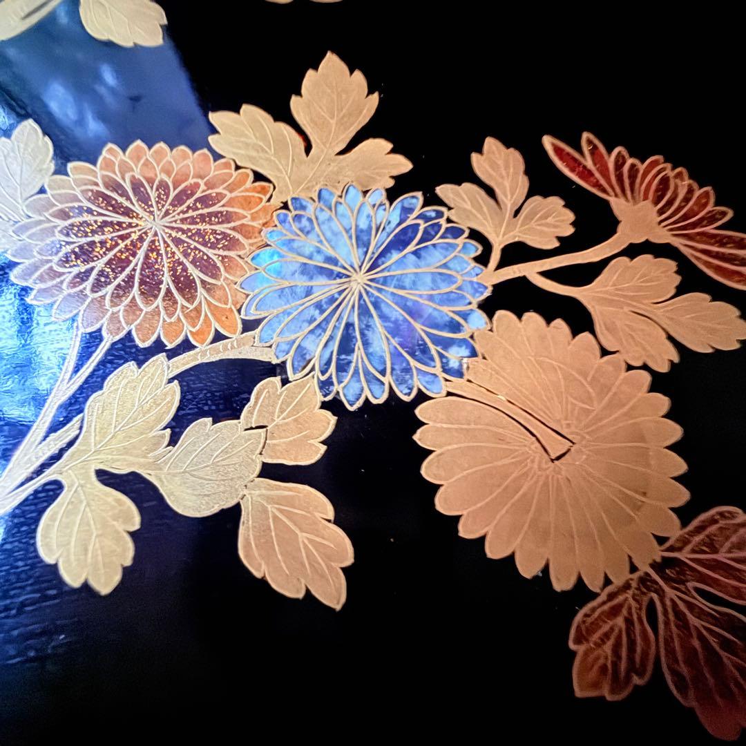 超限定12月31日20時迄‼️JAPAN輪島螺鈿蒔絵『菊づくし』四段重箱在銘重ね盆