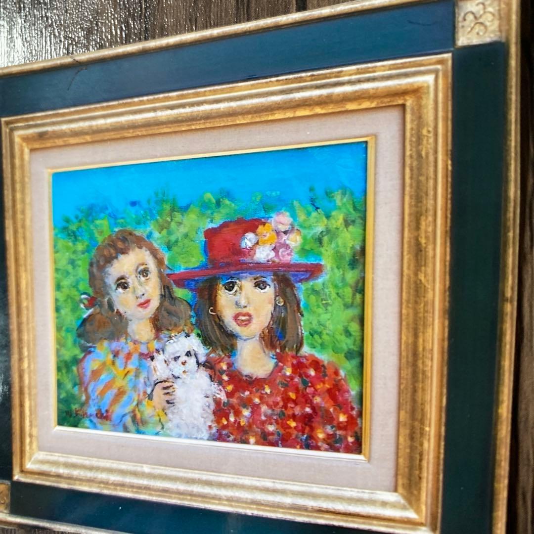 絵画　油絵　油彩画　菊地正則　F3号　「仲良し二人」美品　額付き　サイン　アート