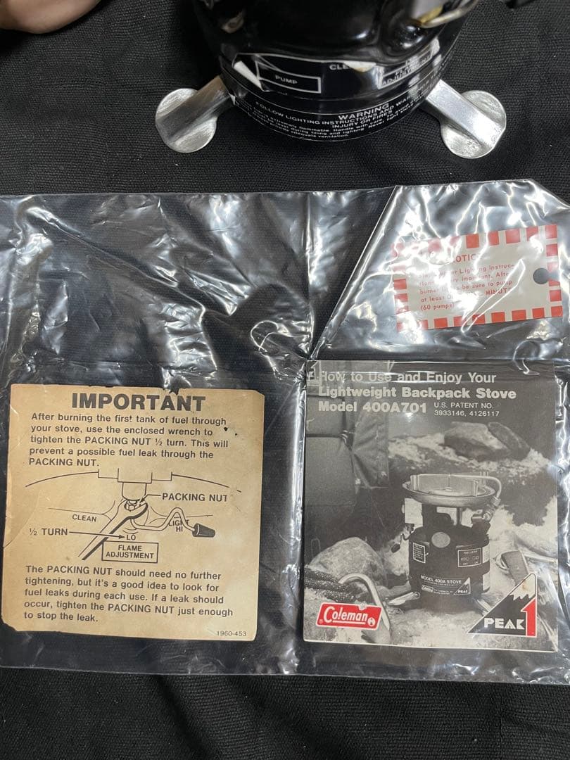 【動作確認済】Colemanピークワン400Aシングルバーナー説明書付＋