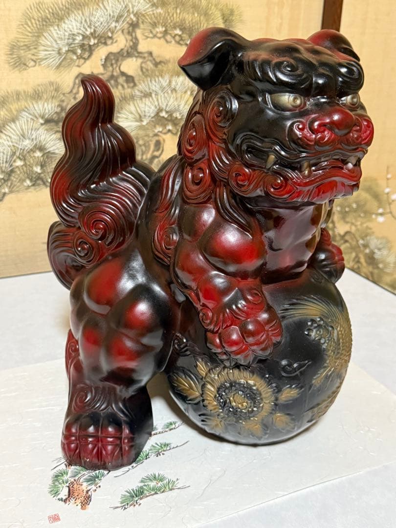 アンティーク 赤唐獅子 栄寿作 高さ33㎝ 陶器製