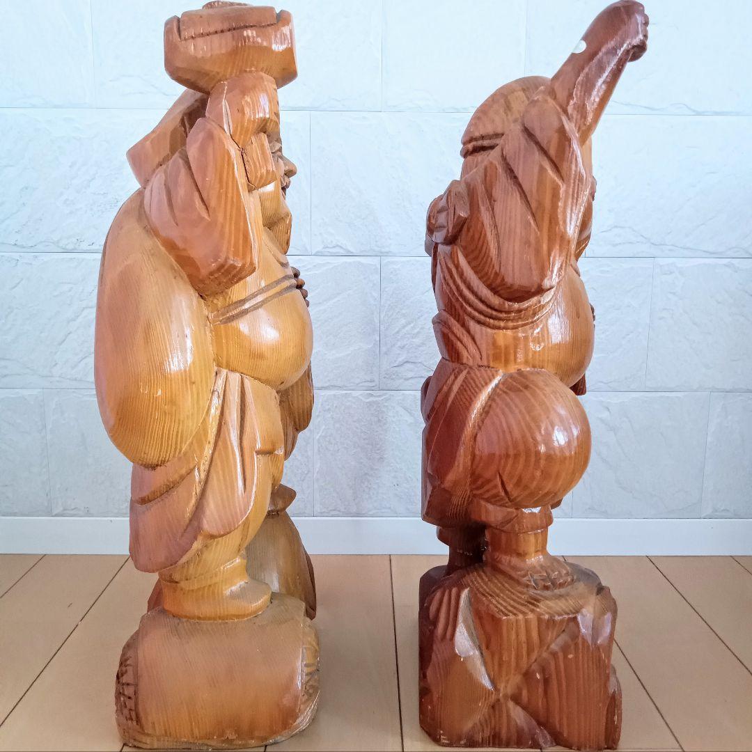 七福神 恵比寿様 大黒天様 縁起物 木彫り 木製 置物　打ち出の小槌 米俵